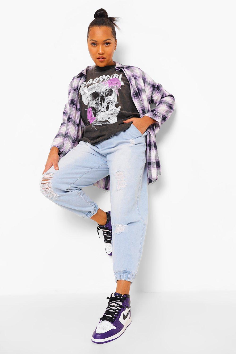 Plus Ripped Denim Joggers boohoo NZ